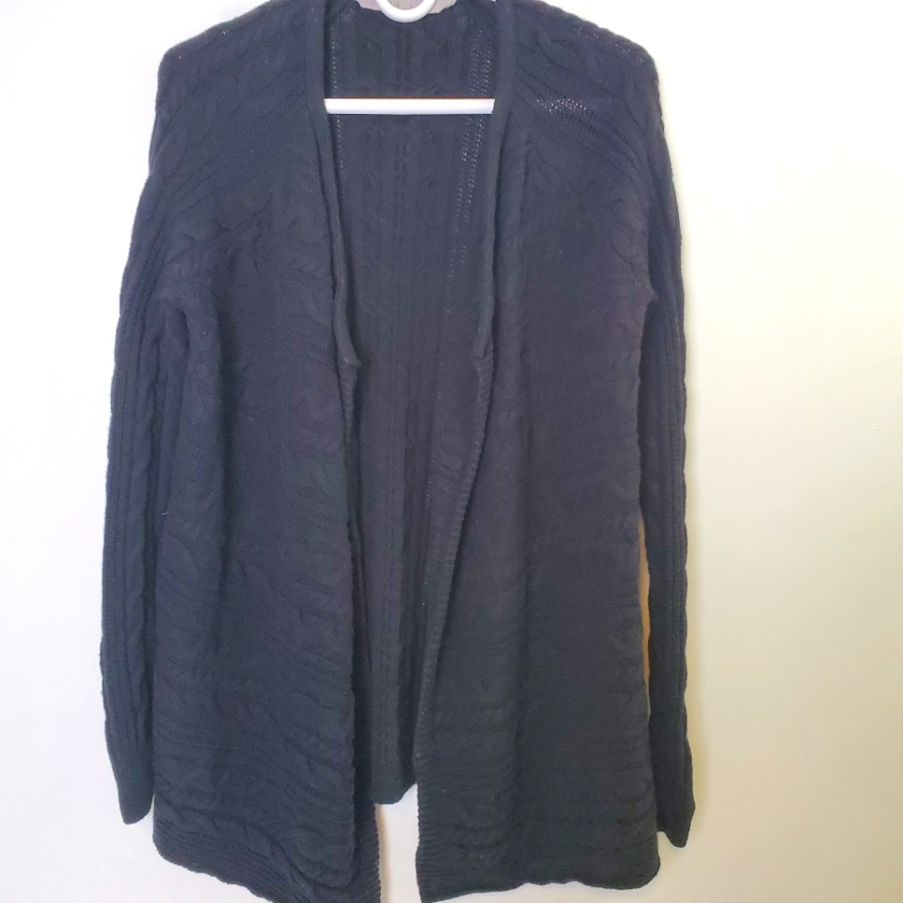 Athleta Black Merino Wool Open Cardigan Sweater